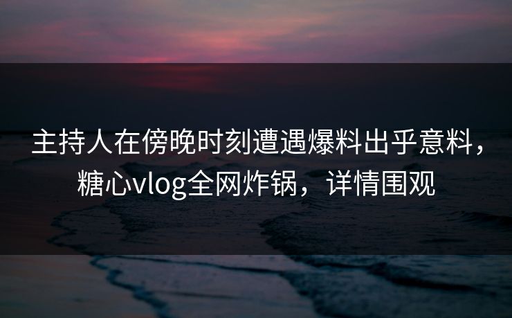 主持人在傍晚时刻遭遇爆料出乎意料，糖心vlog全网炸锅，详情围观