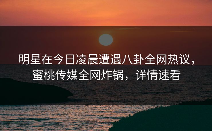 明星在今日凌晨遭遇八卦全网热议，蜜桃传媒全网炸锅，详情速看