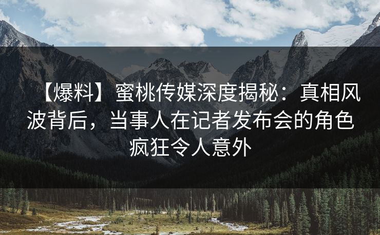 【爆料】蜜桃传媒深度揭秘：真相风波背后，当事人在记者发布会的角色疯狂令人意外
