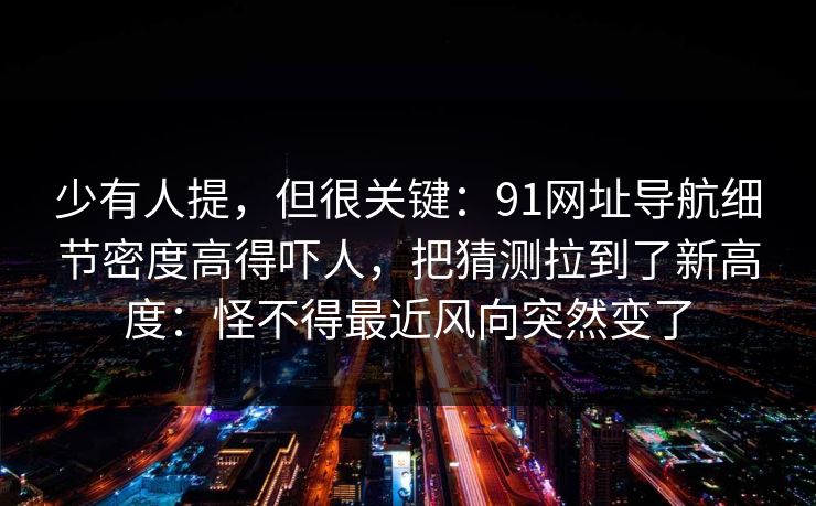 少有人提，但很关键：91网址导航细节密度高得吓人，把猜测拉到了新高度：怪不得最近风向突然变了